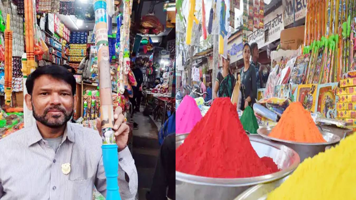 काशी में होली के मार्केट में छाया भगवा रंग, मोदी-योगी की फोटो वाली पिचकारी की मांग …