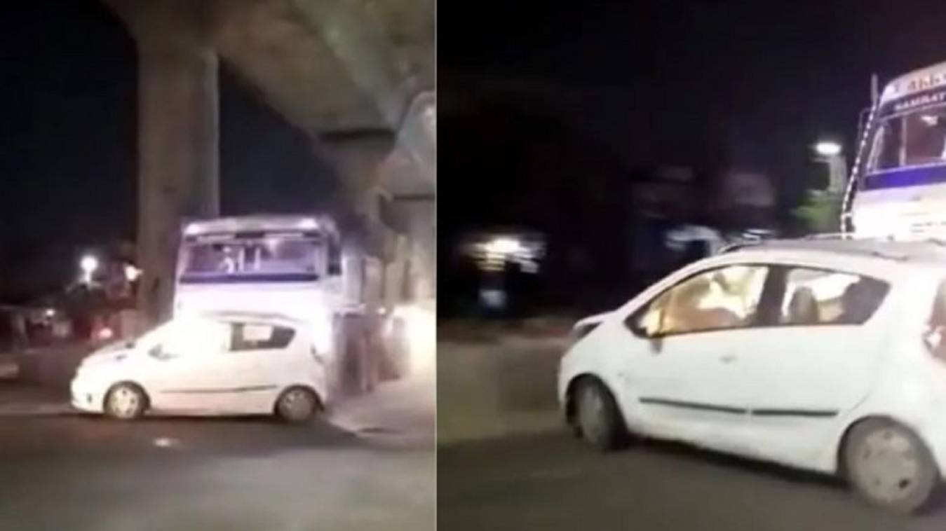 नशे में धुत ट्रक चालक ने कार को मारी टक्कर, कई किलोमीटर तक घसीटा कार,  वीडियो देखकर अफसर भी हैरान