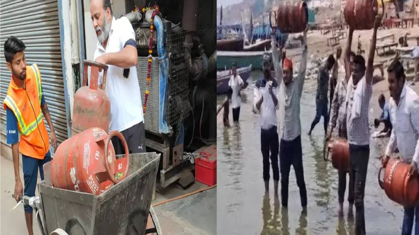 गैस सिलेंडर के बढ़े दामों का अनोखा विरोध-प्रदर्शन, सपा नेता ने सिलेंडर को कूड़ा गाड़ी में फेंका, 'आप' ने गंगा में बहाया