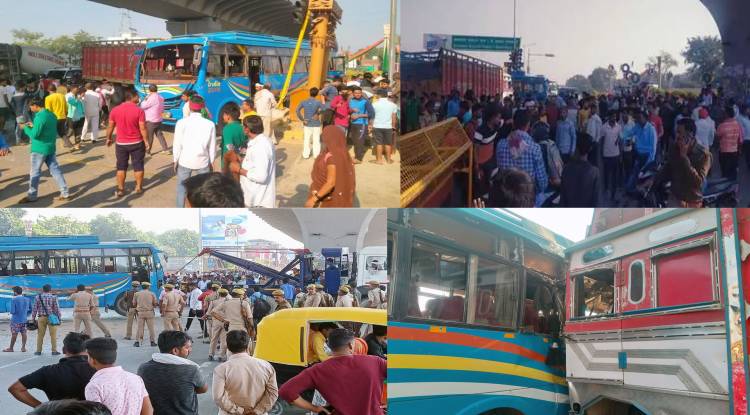 सड़क हादसा: हरहुआ रिंग रोड चौराहे पर बेकाबू ट्रक ने यात्रियों से भरी बस में मारी टक्कर, 12 लोग घायल