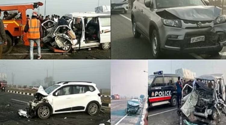 हापुड़ में नेशनल हाईवे पर टकराए एक के बाद एक 20 वाहन, मौत