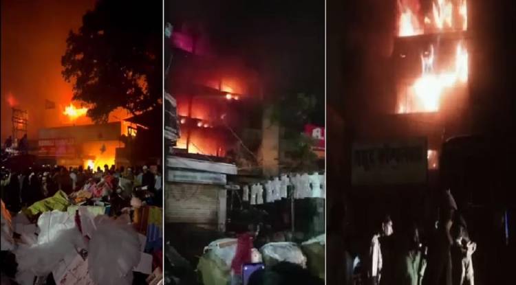 कानपुर के सबसे बड़े कपड़ा मार्केट में लगी आग: सैकड़ों दुकानें जलकर ख़ाक, सेना ने संभाला मोर्चा