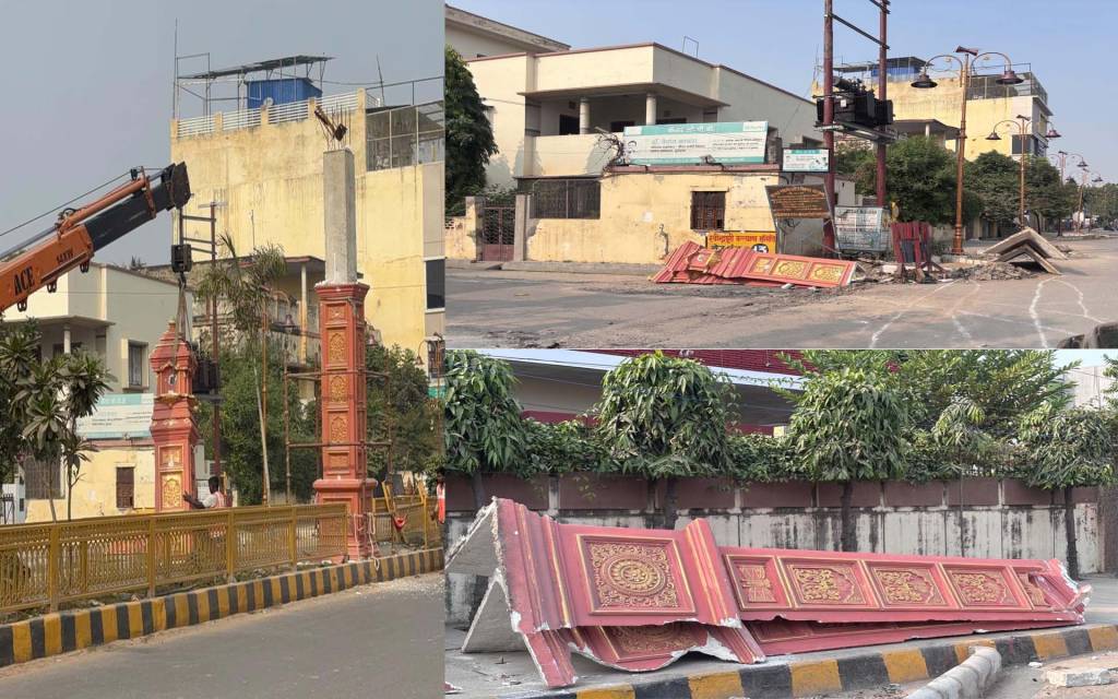 सजावट में ही खामी ! सौंदर्यीकरण के पिलरों से उखाड़ा जा रहा प्लास्टर