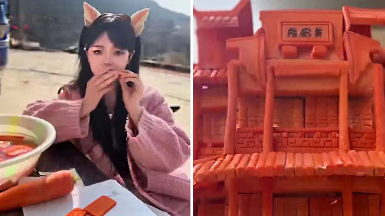 मुंह से गाजर की मूर्तियां बना रही हैं 25 साल की कलाकार, इंटरनेट पर छाईं