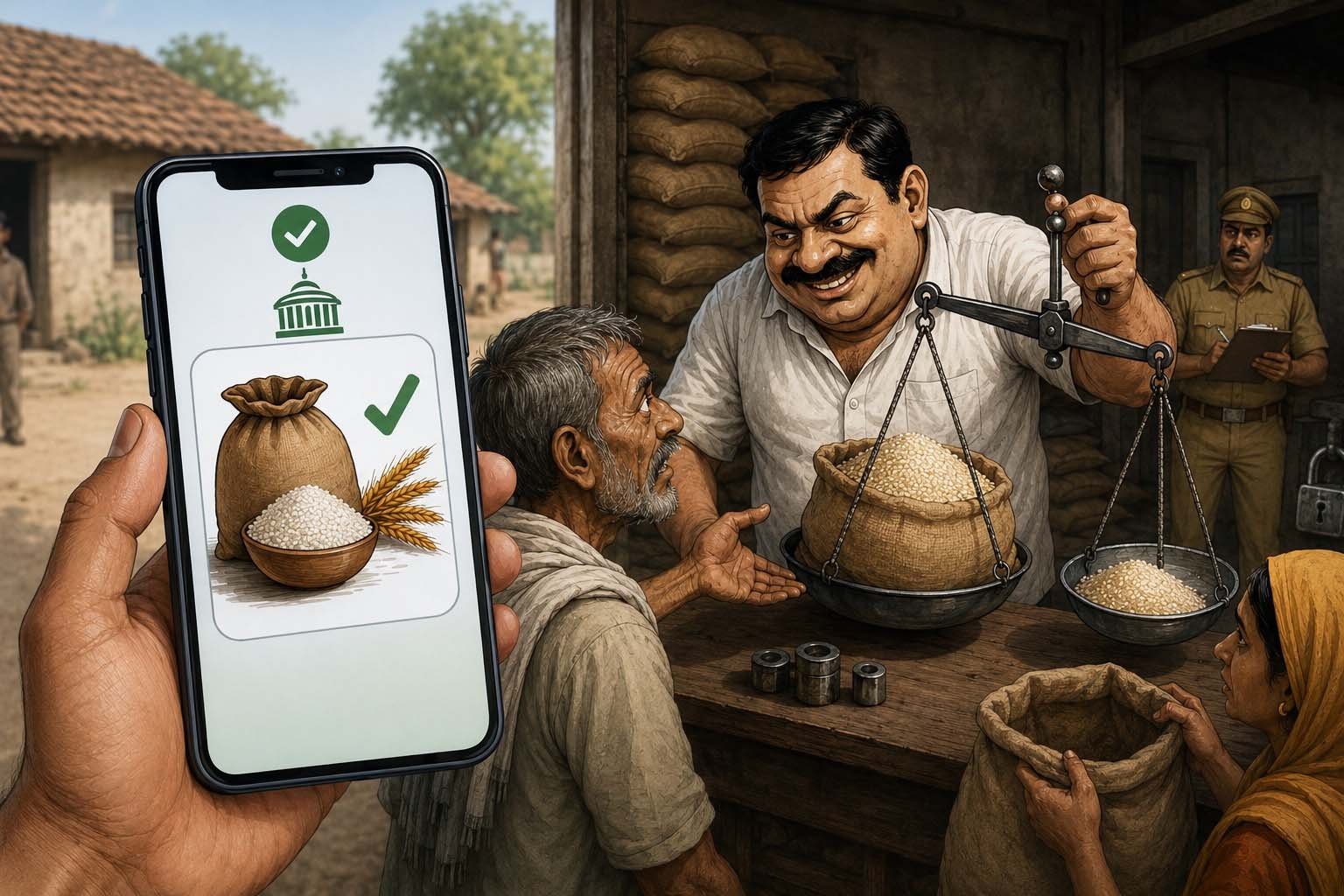 मोबाइल पर पूरा राशन, कोटेदार के तराजू पर डाका !
